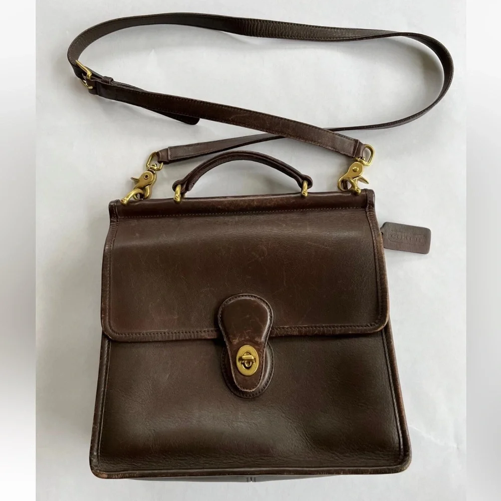 Vintage Coach Brown Leather Court Willis Bag No. F13-9927 Crossbody, Top Handle - Picture 8 of 9